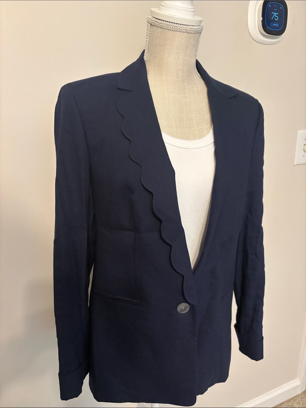 J. Crew Navy Scallop-Edge Single-Button Blazer